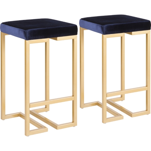 Midas 26" Counter Stool in Blue Velvet & Gold Metal (Set of 2)